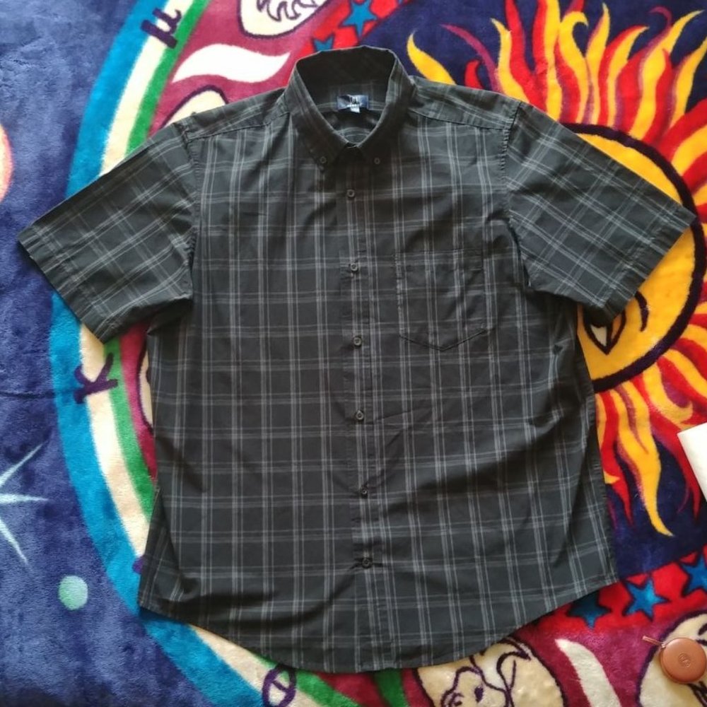 George Large Black Soot Plaid Short Sleeve Button